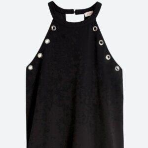 Pixley Black Sleeveless Halter Blouse with Grommet Detail